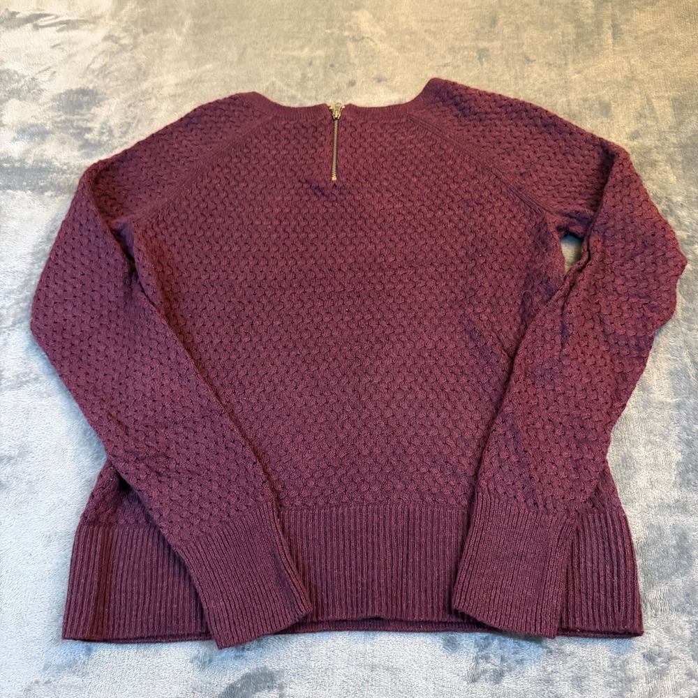American Eagle Outfitters Burgundy Textured Knit Zipper Sweater Womens Medium - Picture 3 of 9